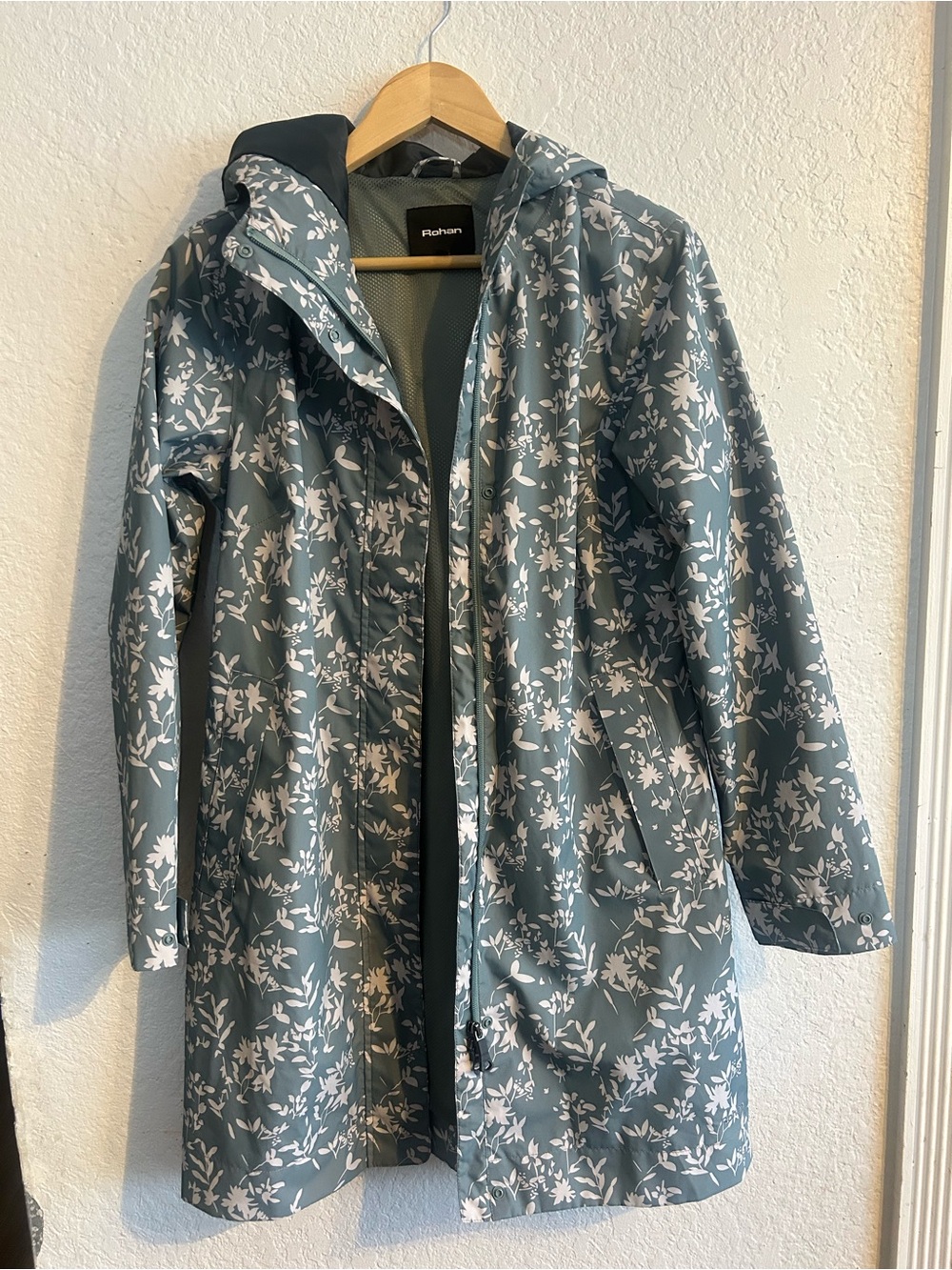Teal Floral Hooded Trench Coat